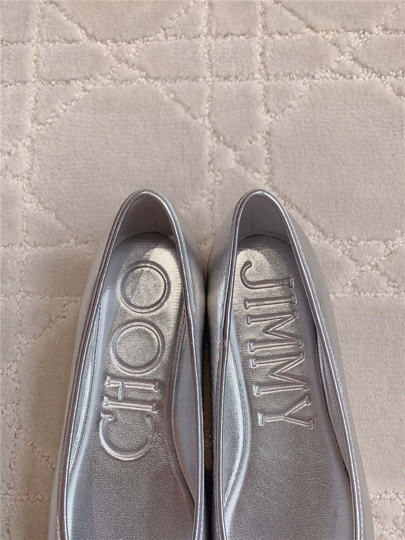 J1m*y Ch00 elme flats in silver metallic nappa leather