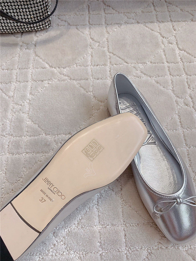 J1m*y Ch00 elme flats in silver metallic nappa leather