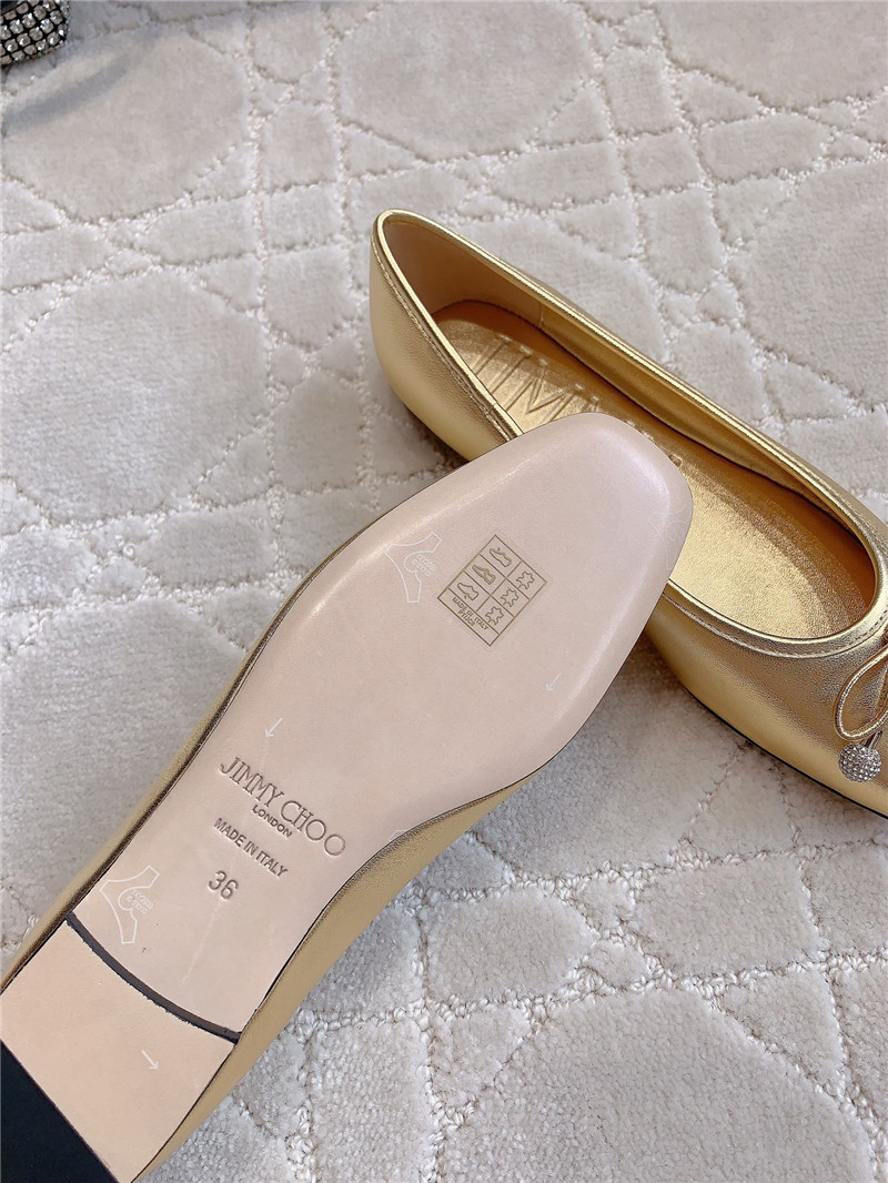 J1m*y Ch00 elme flats in gold metallic nappa leather