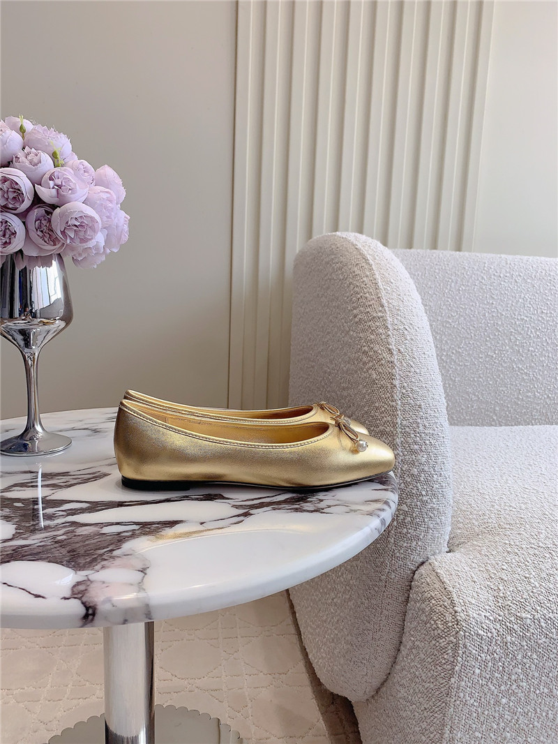 J1m*y Ch00 elme flats in gold metallic nappa leather