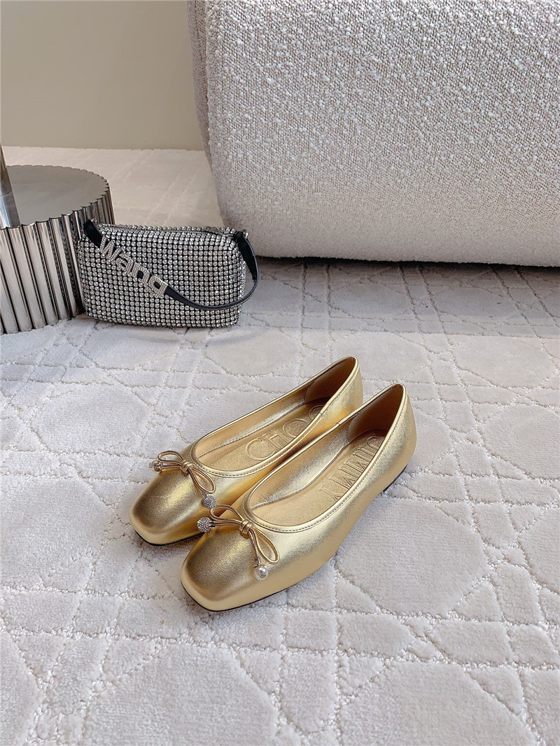 J1m*y Ch00 elme flats in gold metallic nappa leather