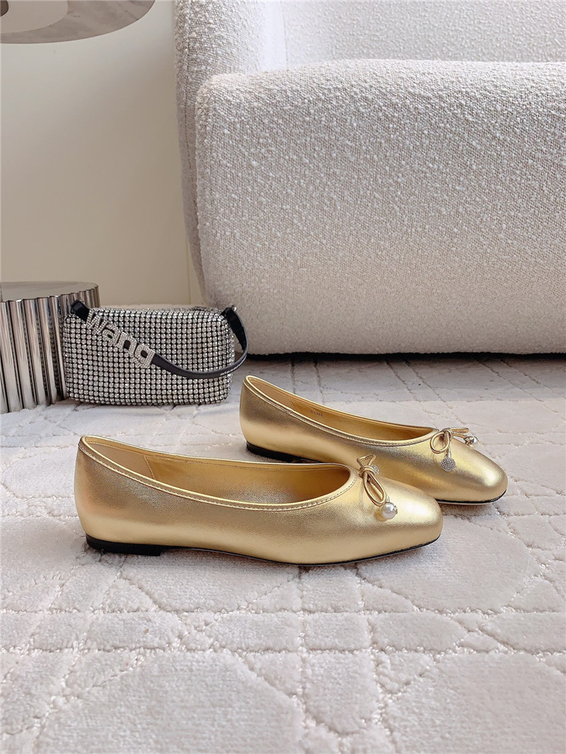 J1m*y Ch00 elme flats in gold metallic nappa leather