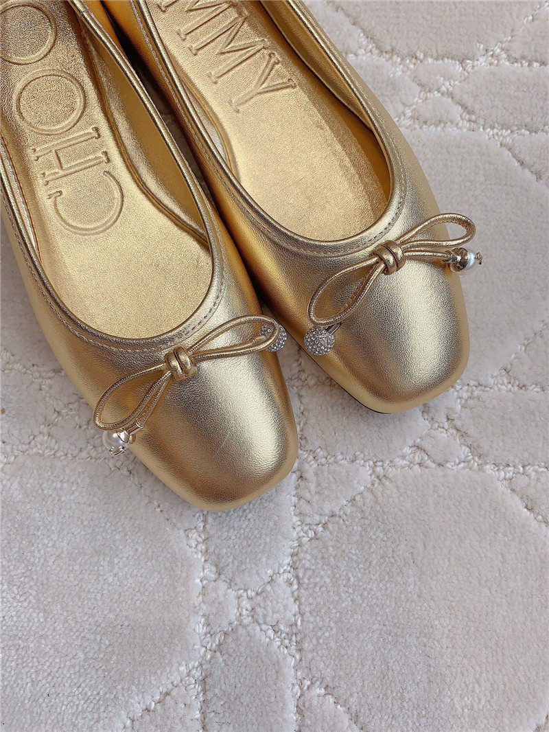 J1m*y Ch00 elme flats in gold metallic nappa leather