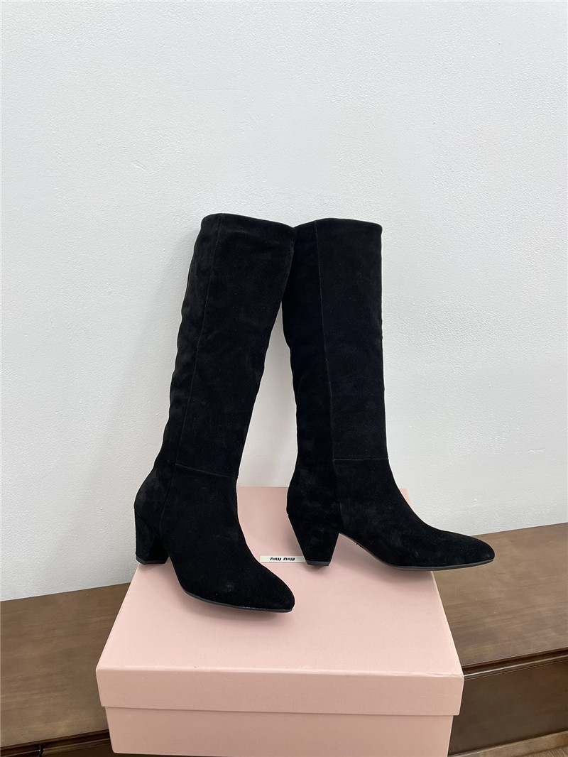 Miu Miu Black Suede Knee-High Boots