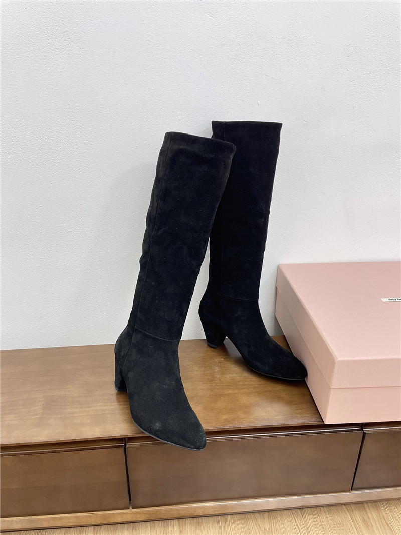 Miu Miu Black Suede Knee-High Boots