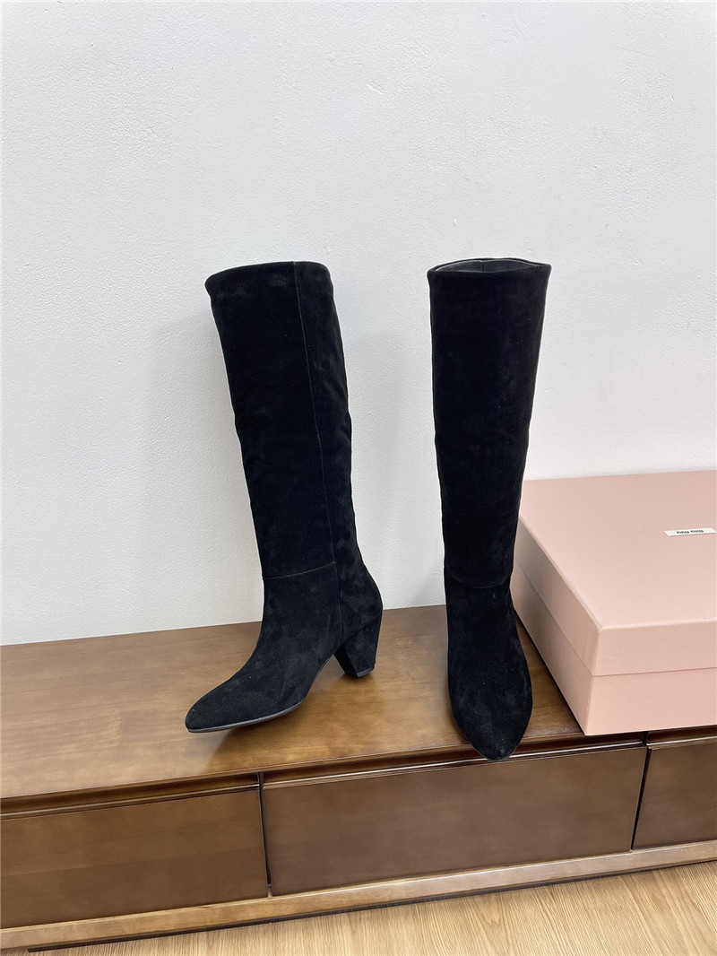 Miu Miu Black Suede Knee-High Boots