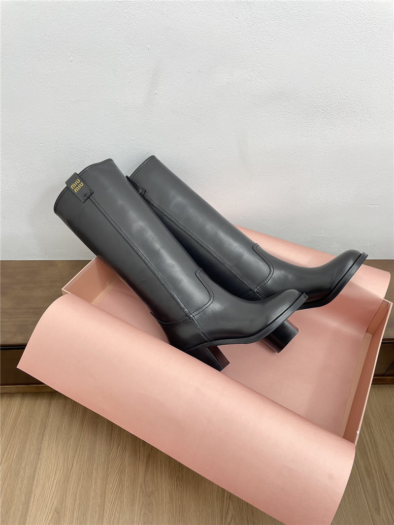 Miu Miu Black Leather Knee-High Boots