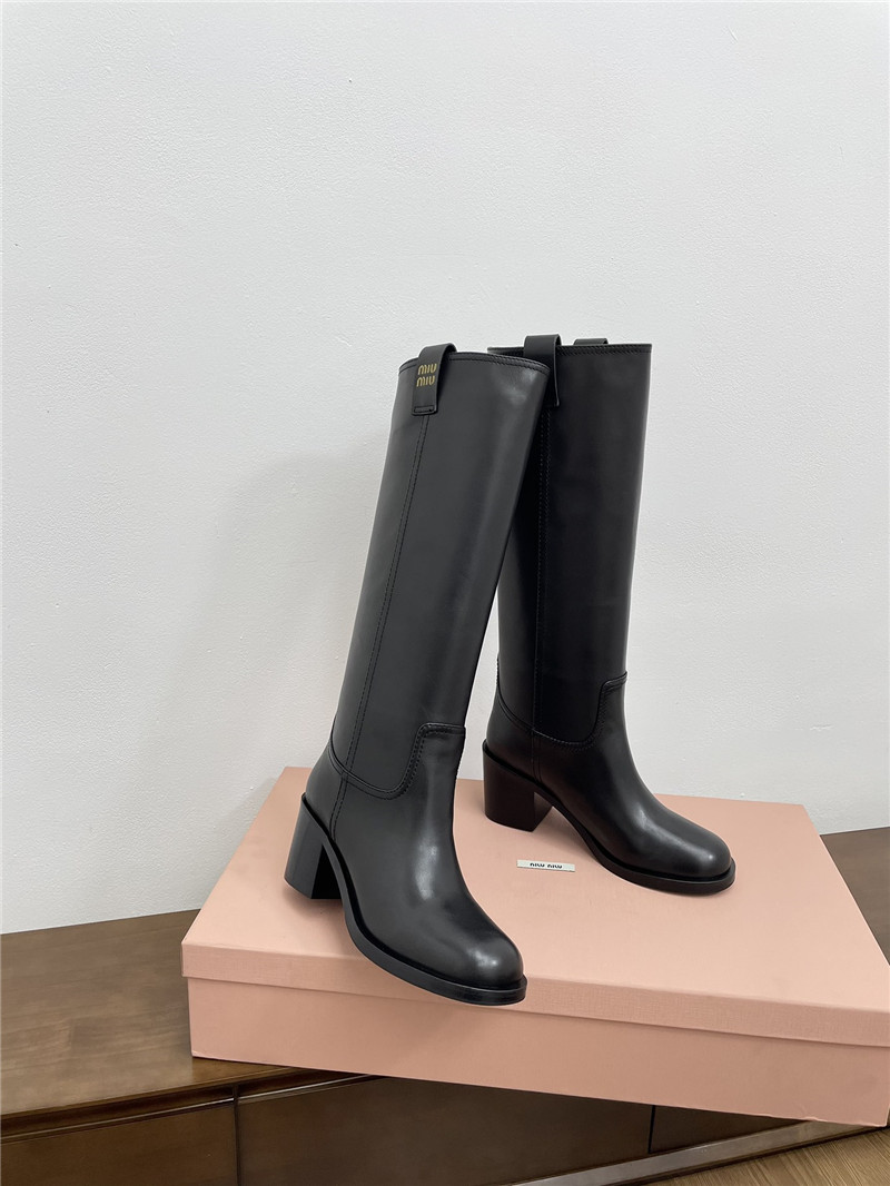 Miu Miu Black Leather Knee-High Boots