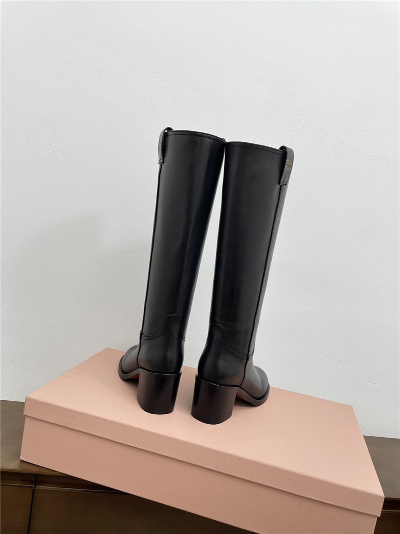 Miu Miu Black Leather Knee-High Boots