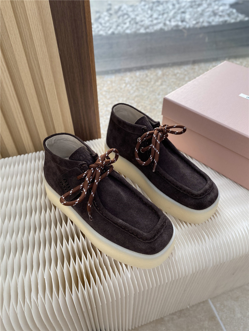 Miu Miu Brown Suede Leather Lace-Up Loafers