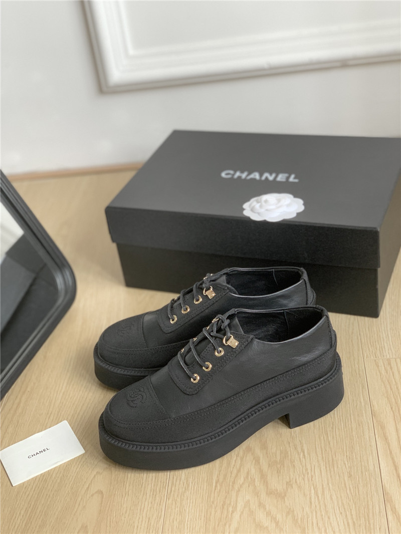 Ch**el black suede calfskin lace-up oxfords