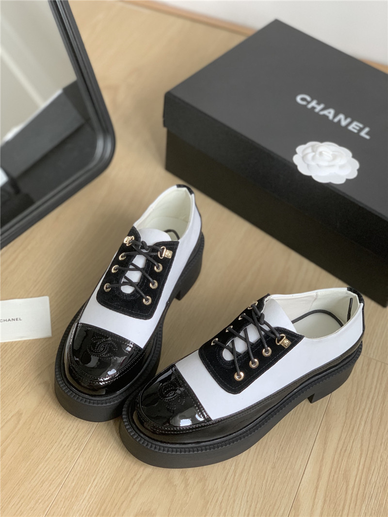 Ch**el nylon suede patent calfskin lace-up oxfords