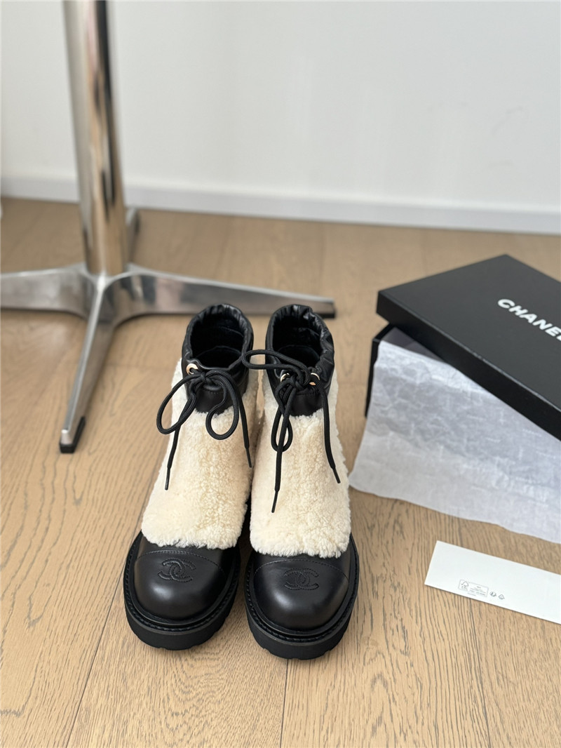 Ch**el beige calfskin wool ankle boots