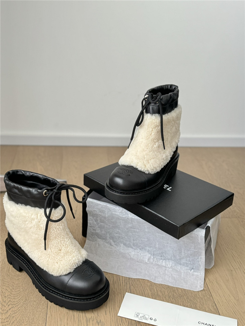 Ch**el beige calfskin wool ankle boots