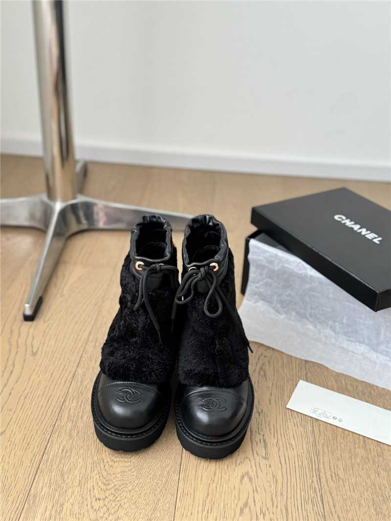 Ch**el calfskin wool ankle boots