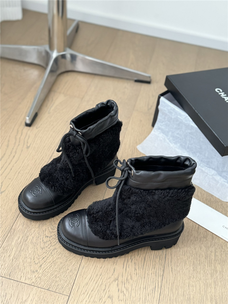 Ch**el calfskin wool ankle boots