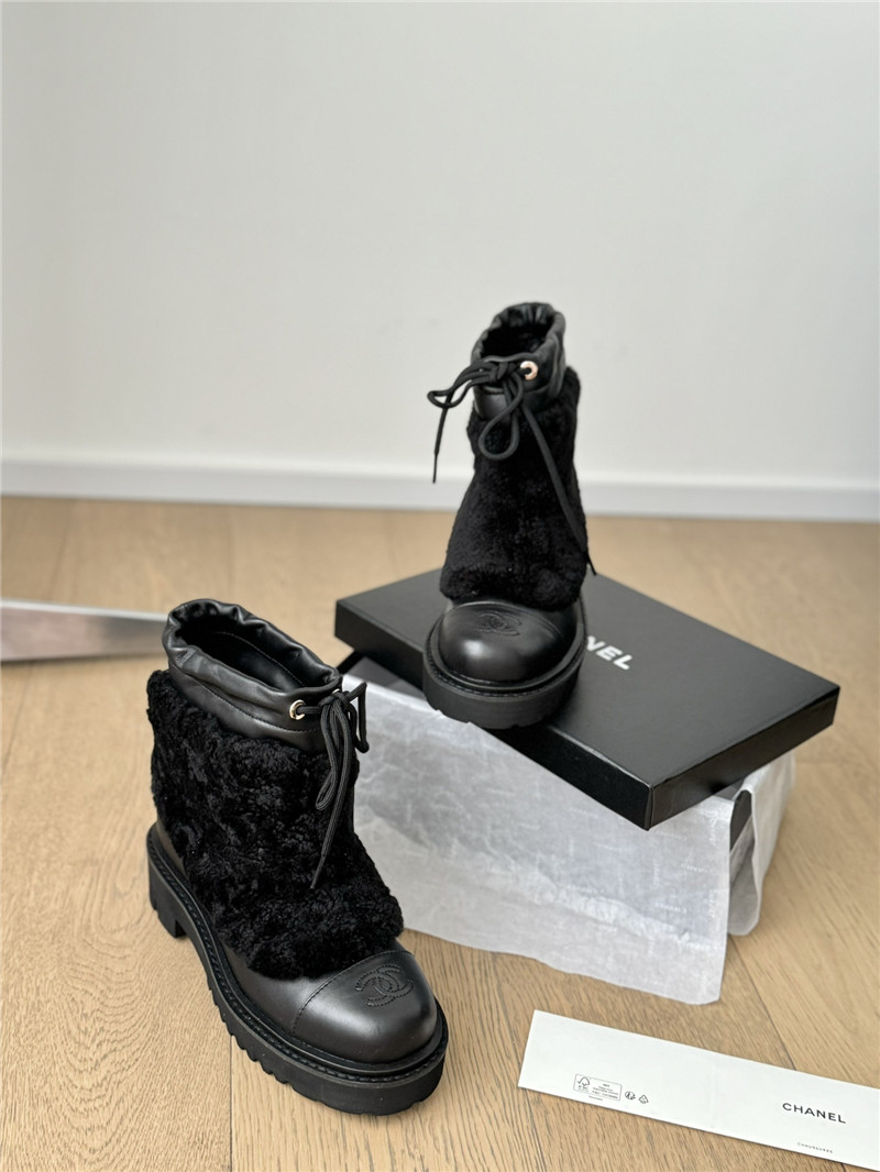 Ch**el calfskin wool ankle boots