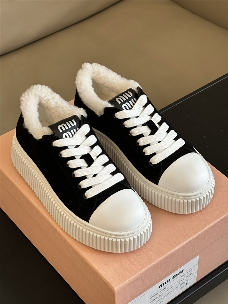 Miu Miu Shearling Lined Black Suede Sneakers