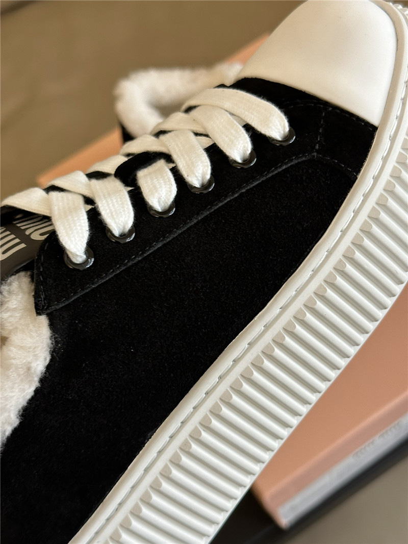 Miu Miu Shearling Lined Black Suede Sneakers