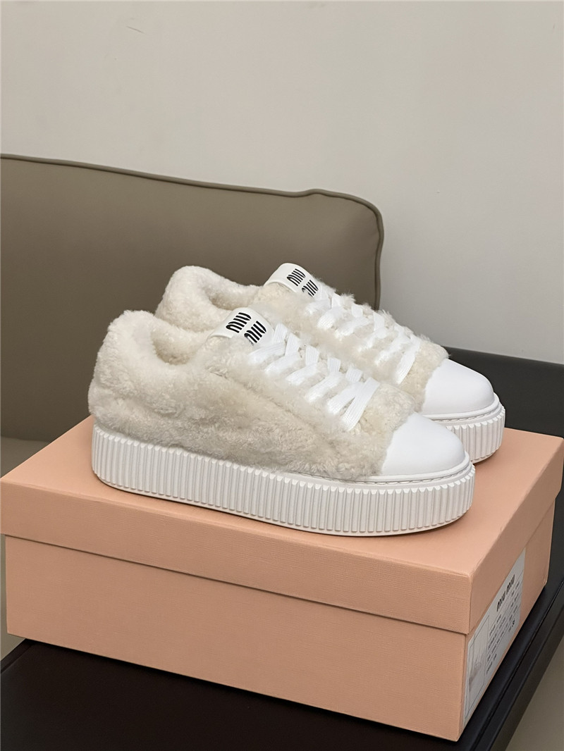 Miu Miu White Shearling Sneakers