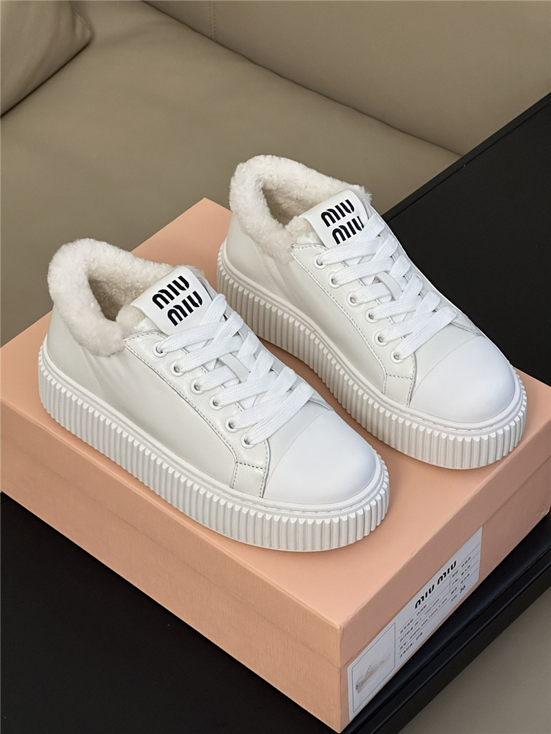 Miu Miu White Shearling-Lined Suede Sneakers