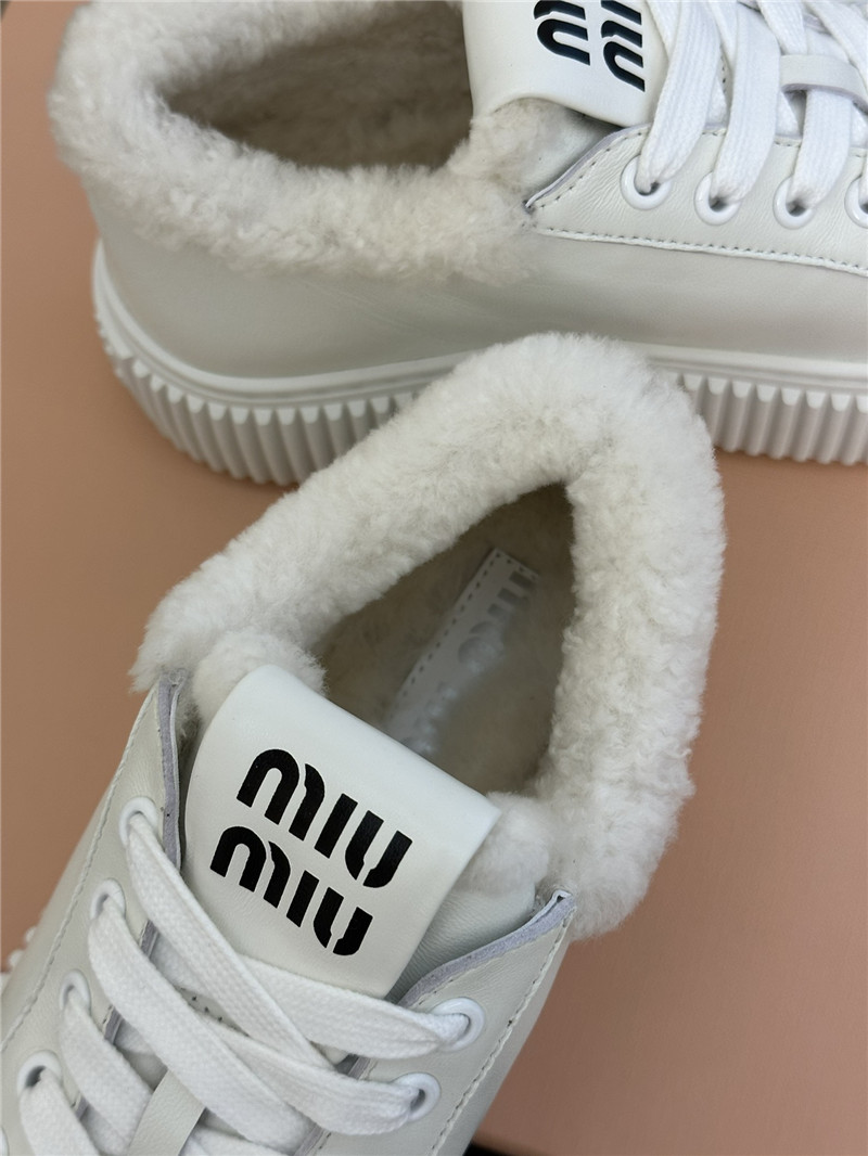 Miu Miu White Shearling-Lined Suede Sneakers