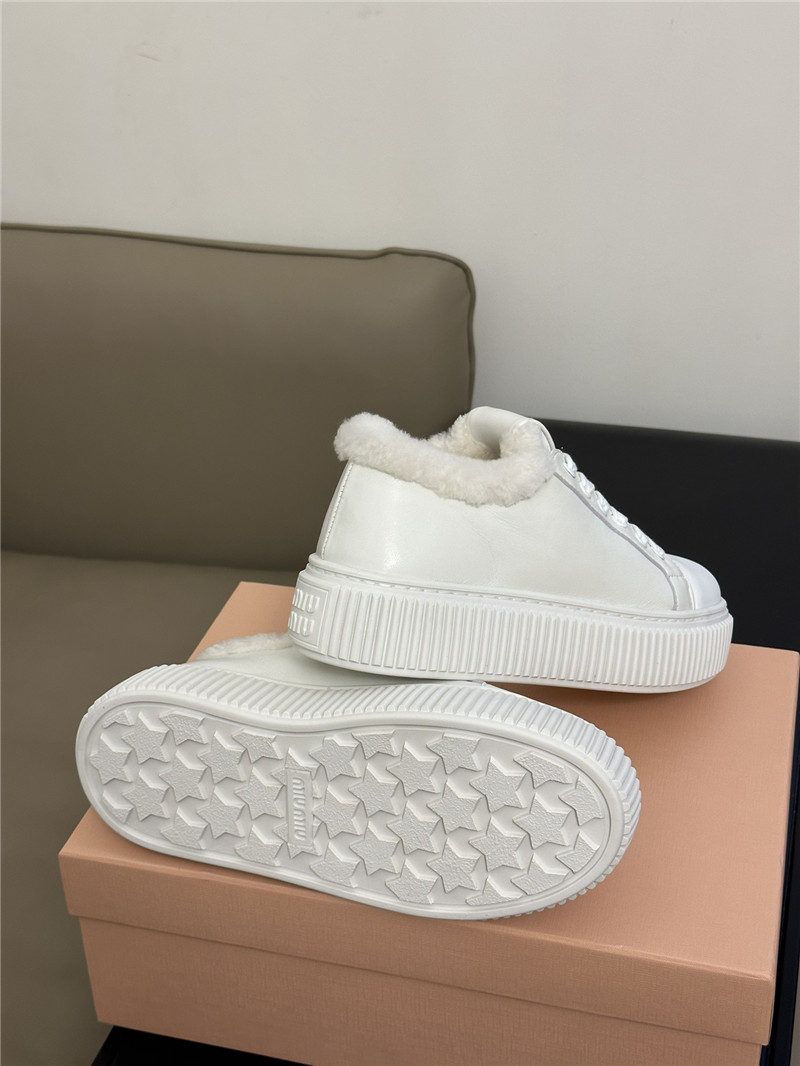 Miu Miu White Shearling-Lined Suede Sneakers