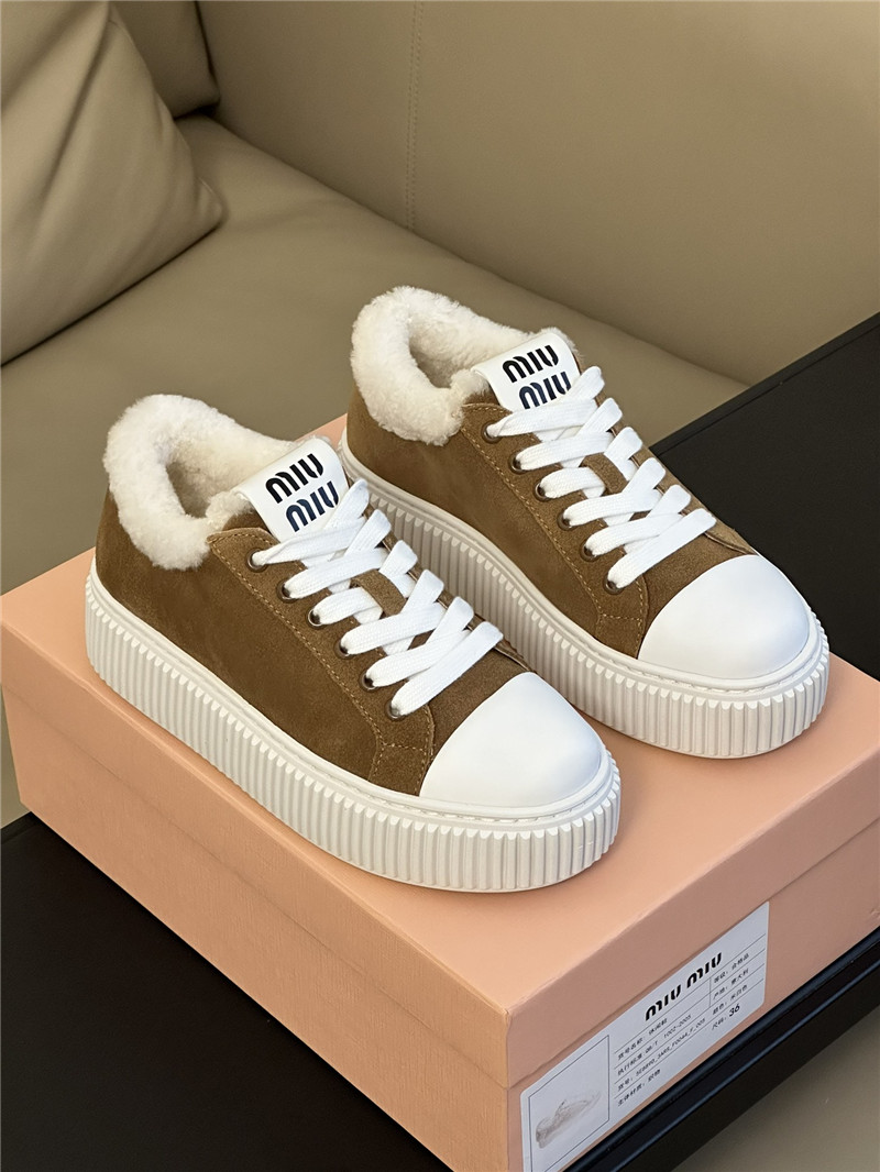 Miu Miu Shearling-Lined Suede Sneakers