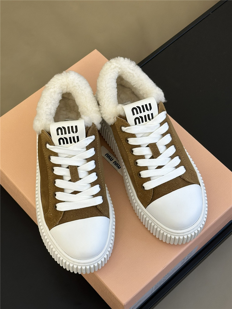 Miu Miu Shearling-Lined Suede Sneakers