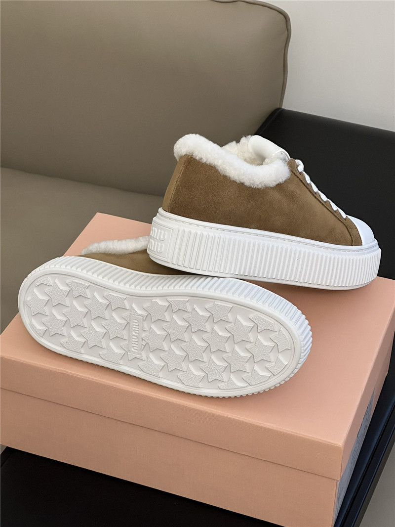 Miu Miu Shearling-Lined Suede Sneakers