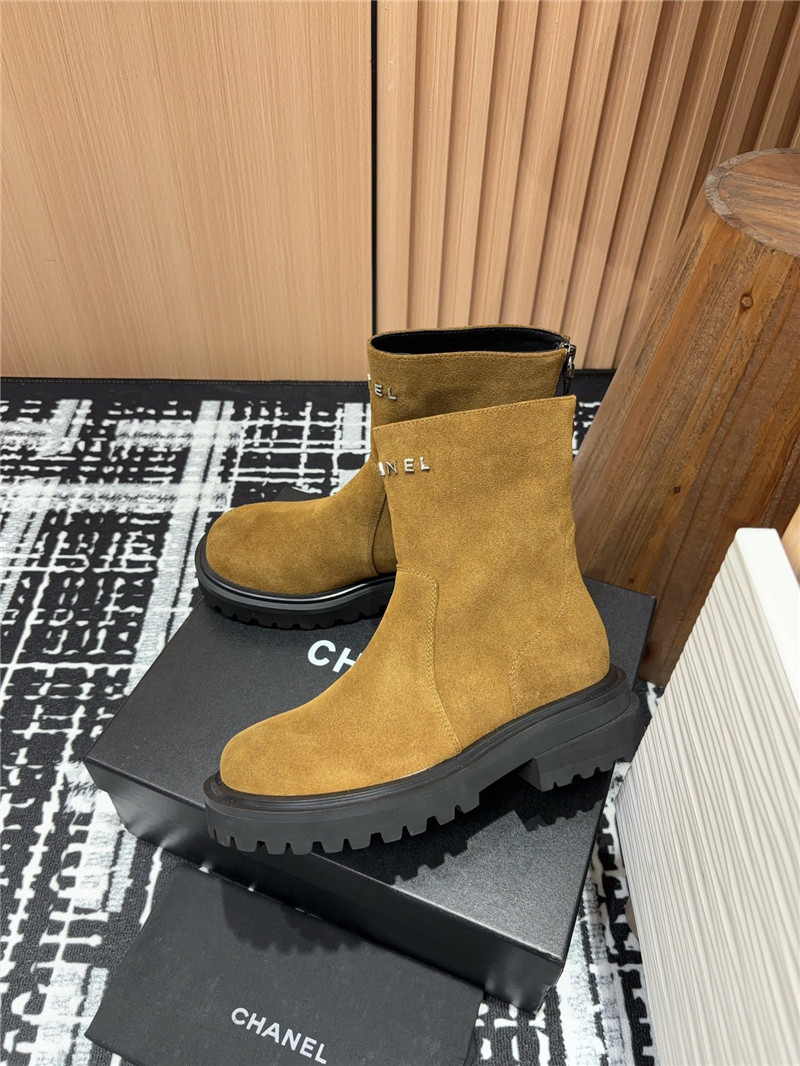 Ch**el brown platform suede leather ankle boots