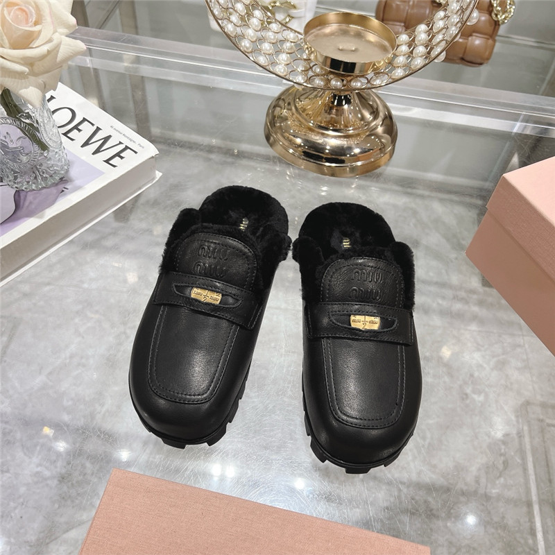 Miu Miu Black Leather Penny Mules