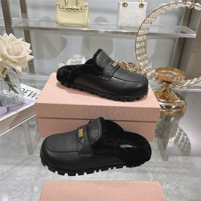 Miu Miu Black Leather Penny Mules