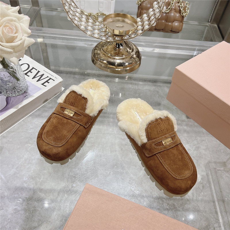Miu Miu Brown Suede Penny Mules
