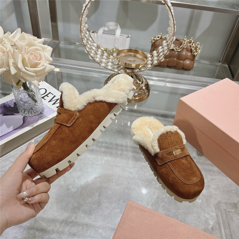 Miu Miu Brown Suede Penny Mules