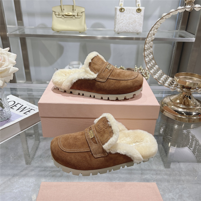 Miu Miu Brown Suede Penny Mules