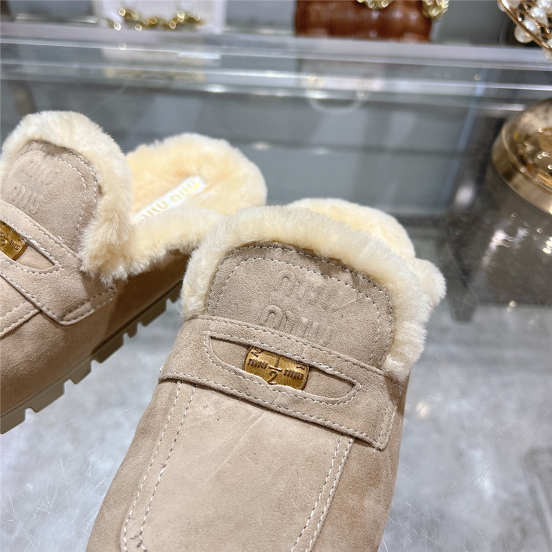 Miu Miu Ecru Suede Loafer Mules