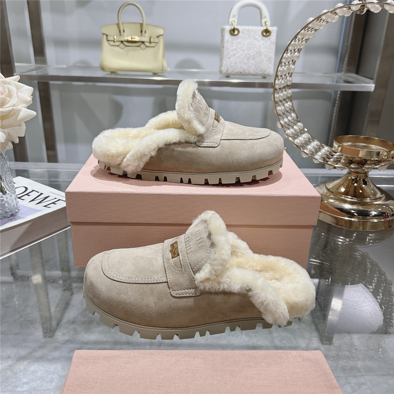 Miu Miu Ecru Suede Loafer Mules