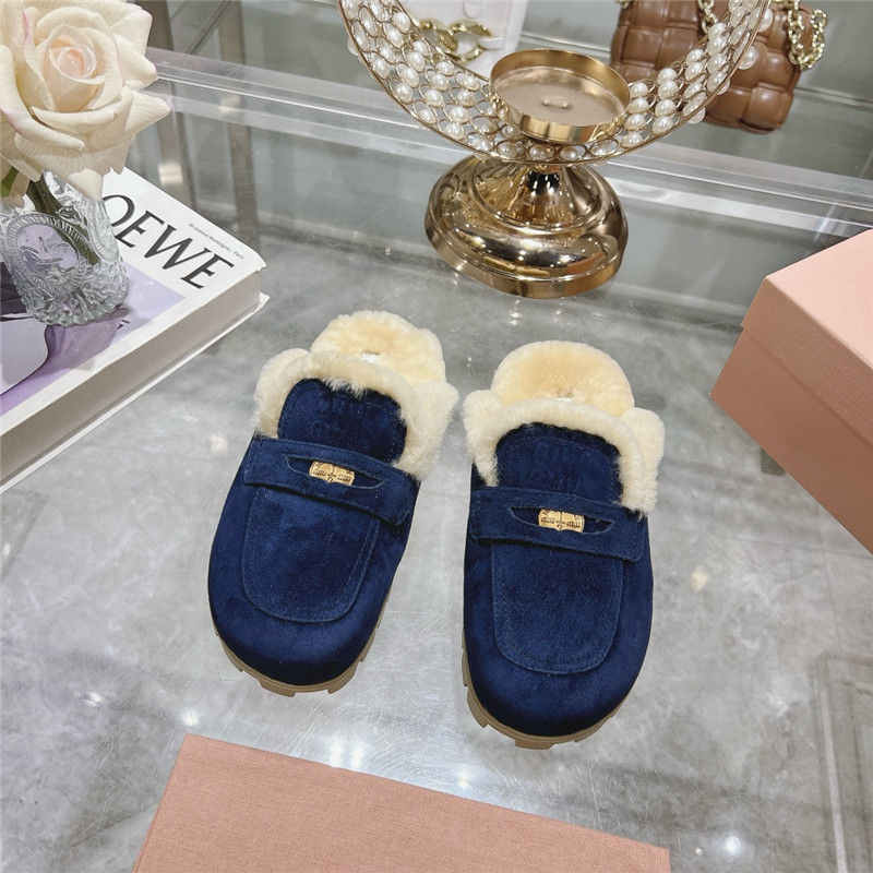 Miu Miu Blue Suede Penny Mules