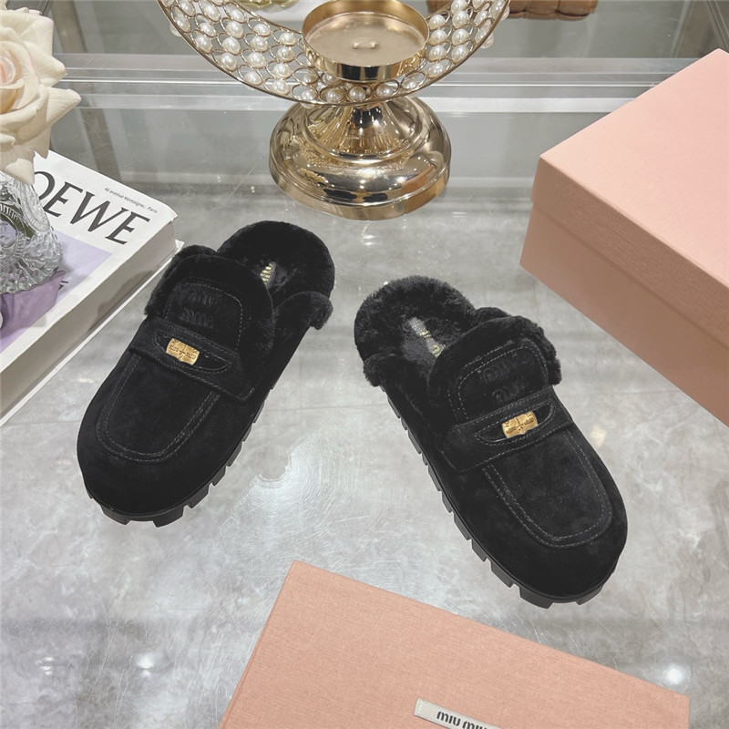 Miu Miu Black Suede Penny Mules