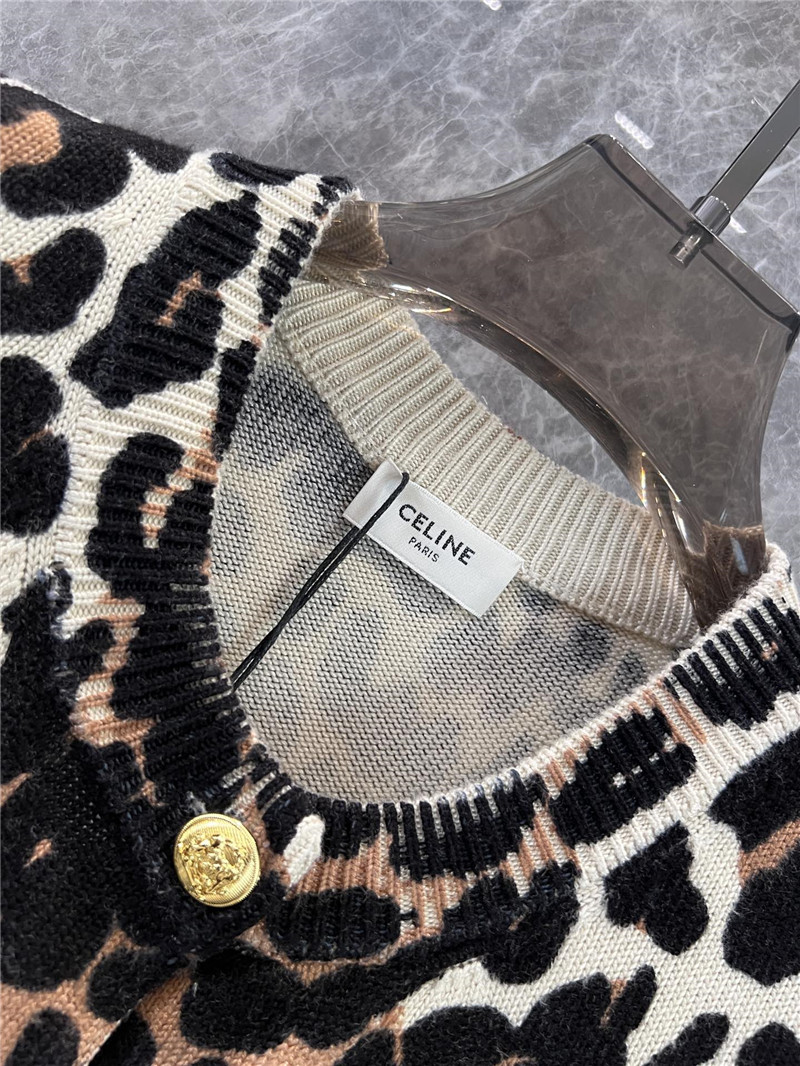 Ce1i*e turtleneck leopard cashmere cardigan