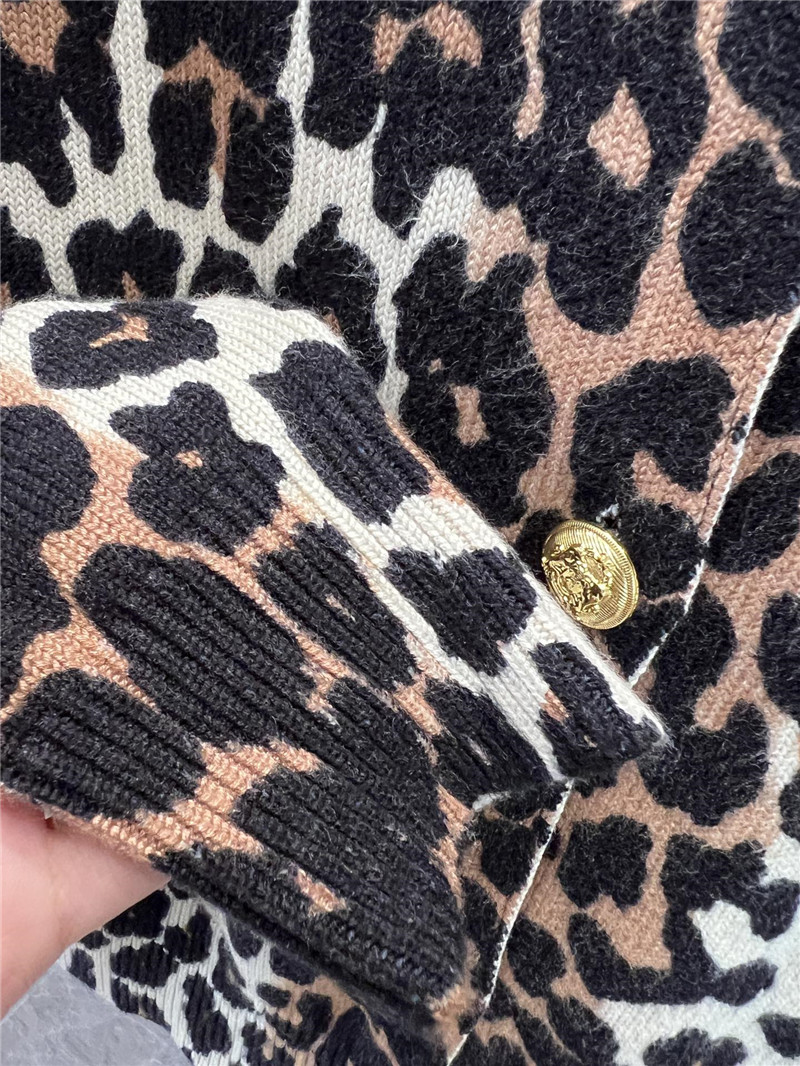 Ce1i*e turtleneck leopard cashmere cardigan