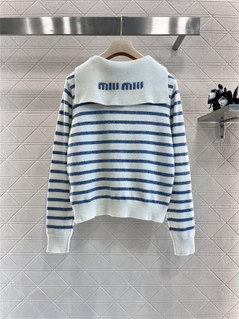 Miu Miu Blue/White Striped Sailor Collar Cardigan