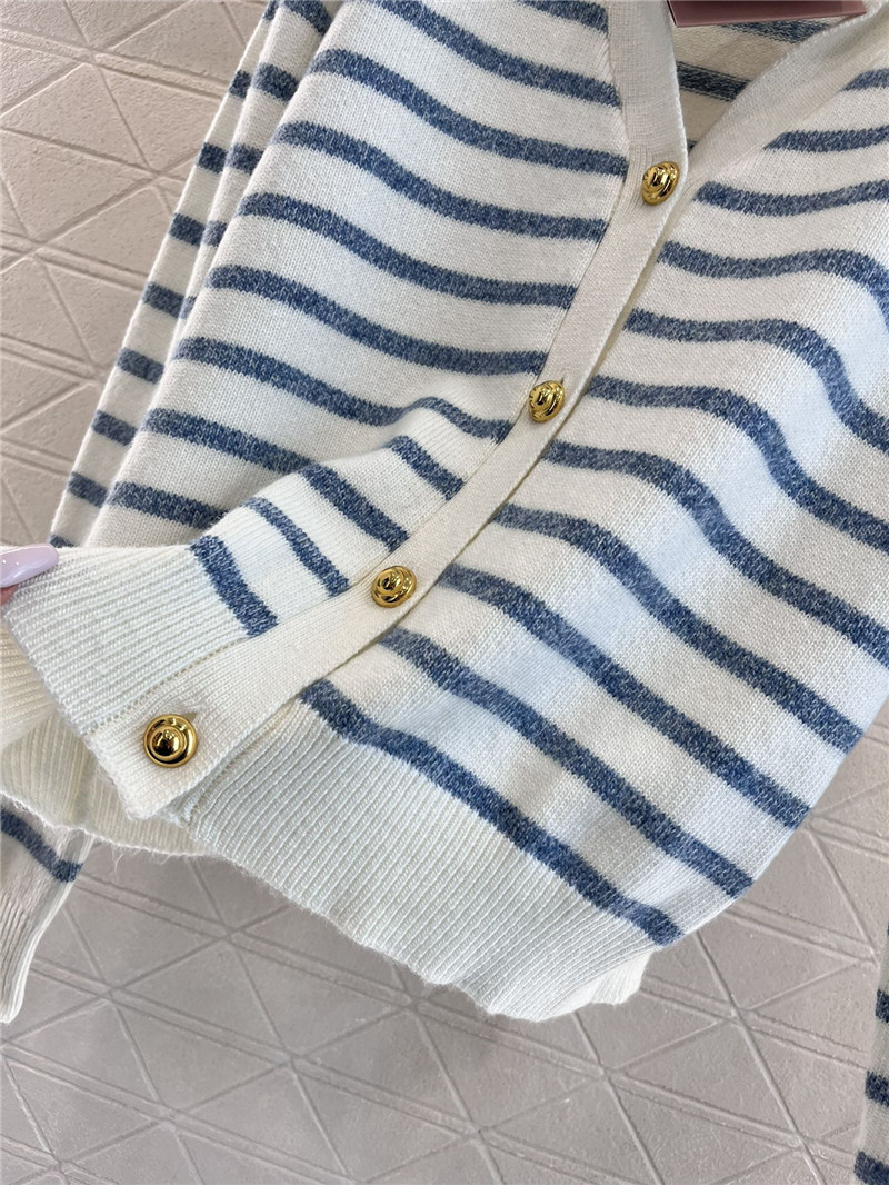 Miu Miu Blue/White Striped Sailor Collar Cardigan