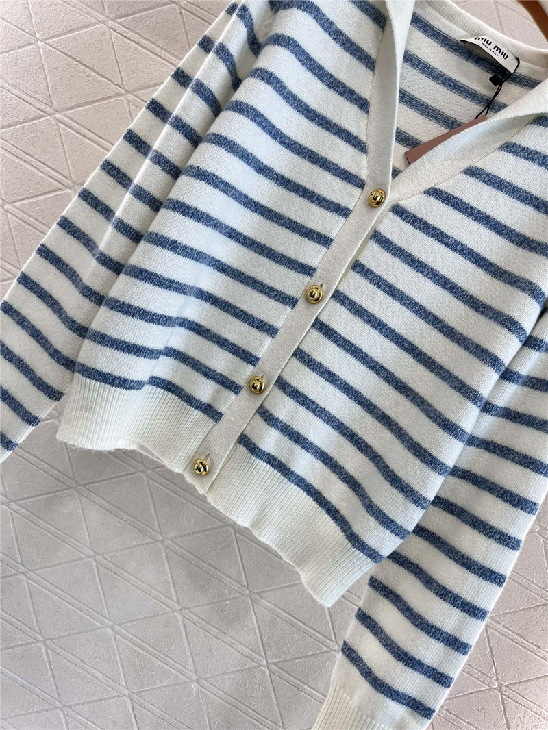 Miu Miu Blue/White Striped Sailor Collar Cardigan