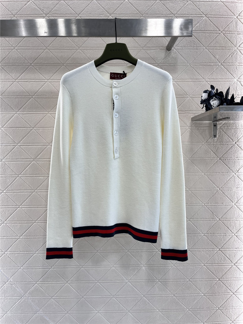 Gvc*1 stripe hem rib wool pullover in white