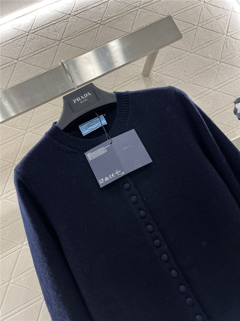 Pra*a crewneck button cardigan in navy
