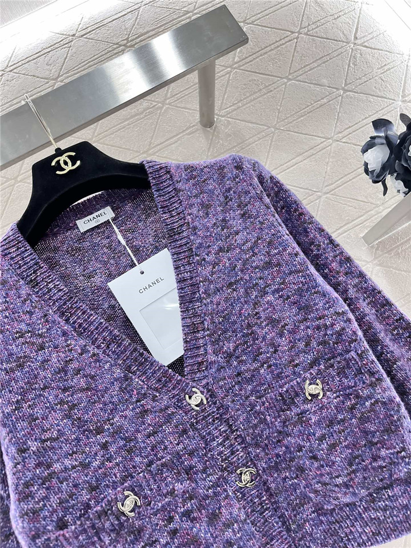 Ch**el purple crop v-neck textured cardigan