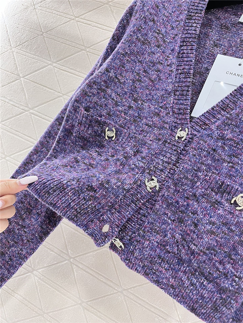 Ch**el purple crop v-neck textured cardigan