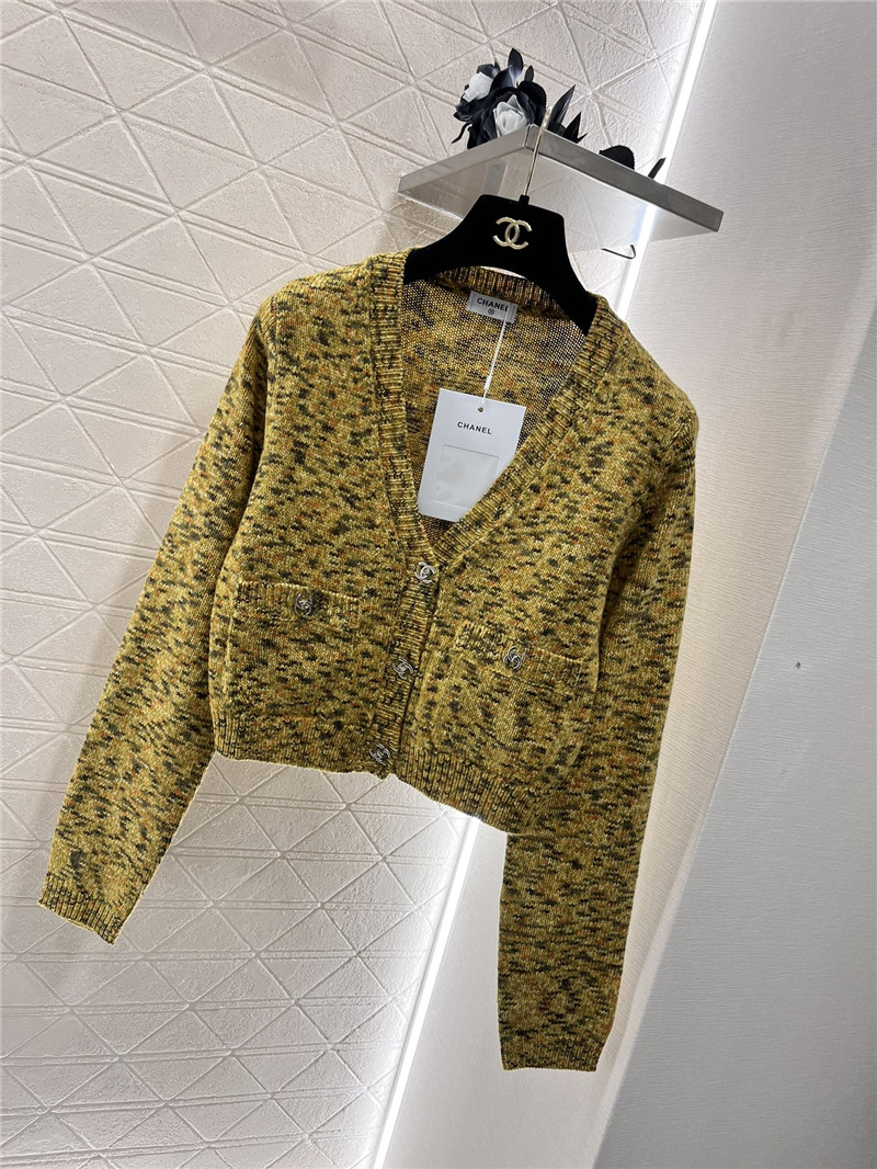 Ch**el yellow crop v-neck textured cardigan